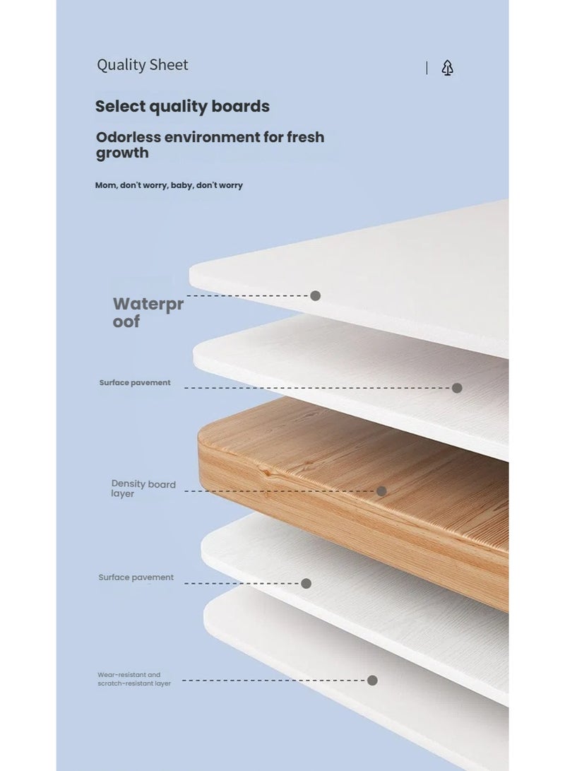 POWER Children's desk and chair set, multi-functional children's reading and learning activity table, ergonomic toddler chair, with storage drawers, bookshelf, and double shelves, suitable for students' writing and learning (sky blue). - Image 5